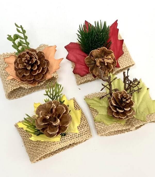 Pinecone Burlap Harvest Napkin Rings