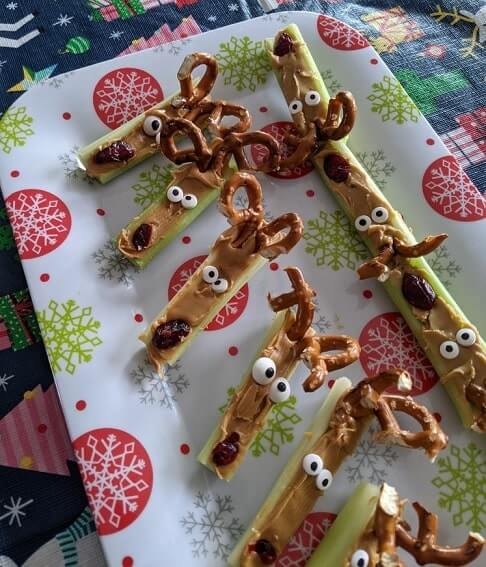 peanut butter celery reindeer sticks christmas snacks