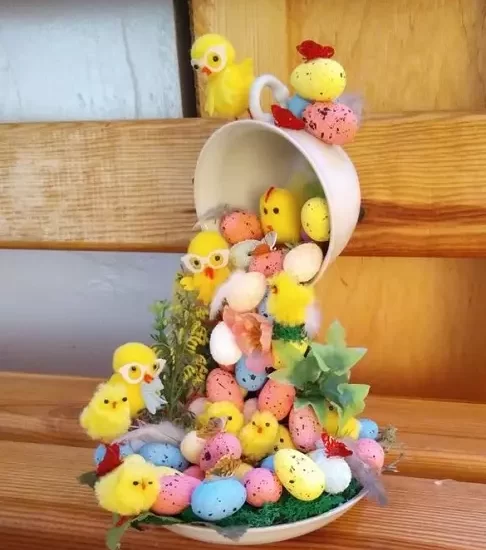 diy Floating Easter teacup decoration idea