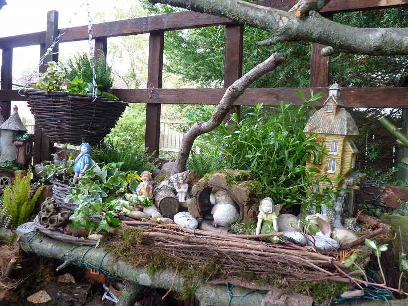 big fairy garden in backyard