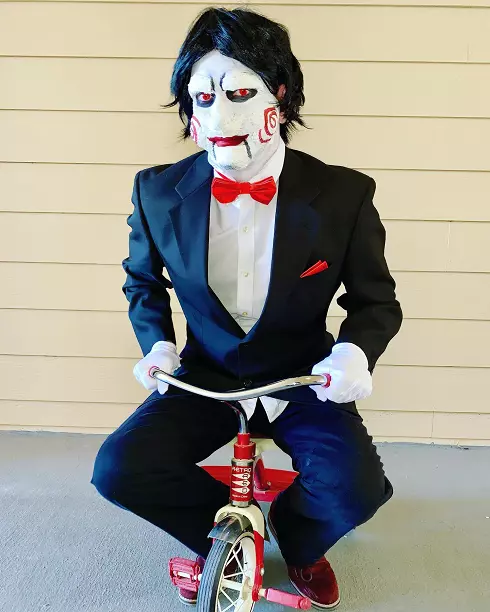 Creepy billy the puppet costume from Jigsaw
