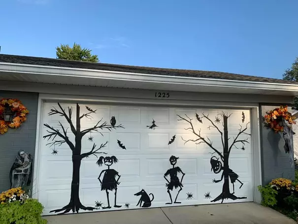 DIY Halloween garage door decorations with duct tape