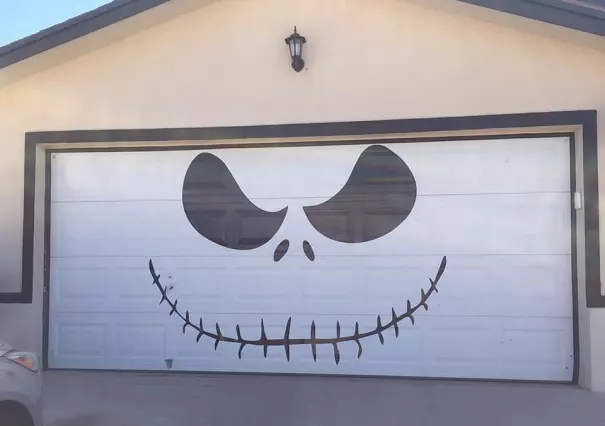 Halloween garage door decorations jack skellington face