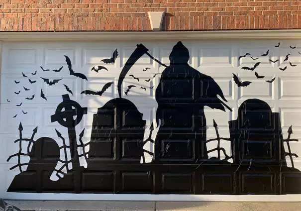 Garage door Halloween decorations with duct tape