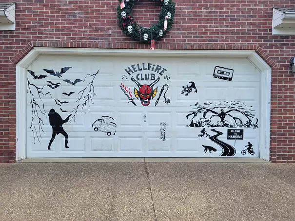 Halloween garage door decor tape art