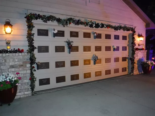 Halloween garage door mausoleum crypt decoration