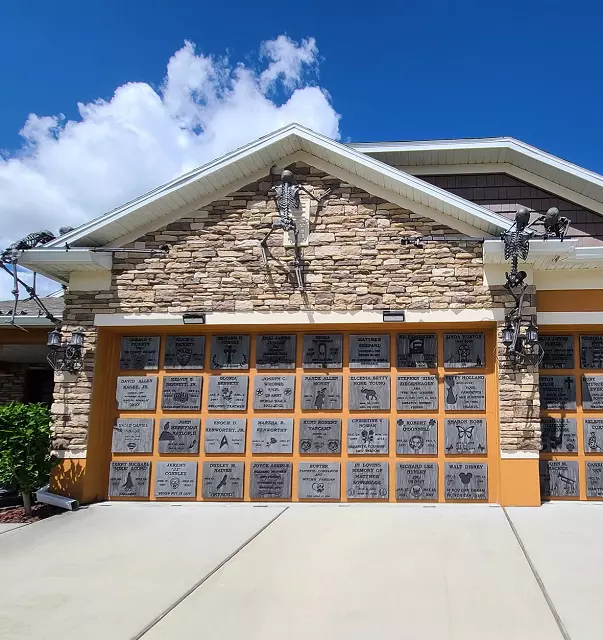 Halloween garage door mausoleum decoration