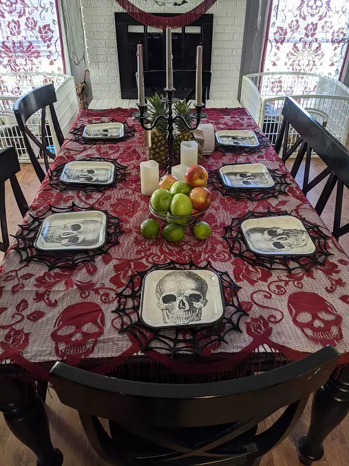 Halloween table setting skull plates
