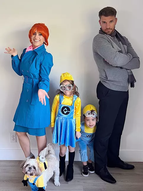 Family Halloween costumes with dog minions