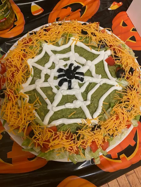 halloween party food appetizers spiderweb taco dip