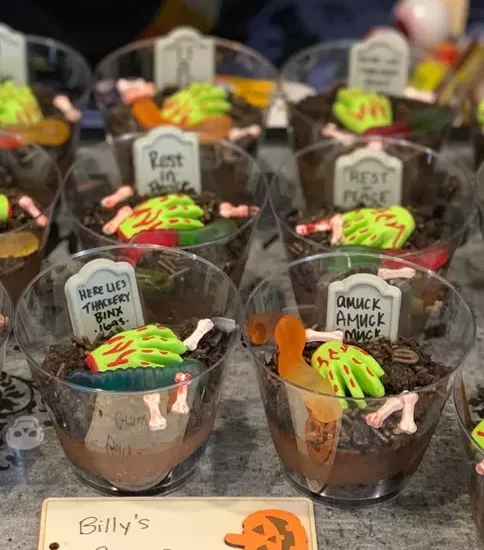 halloween party food graveyard dirt cups