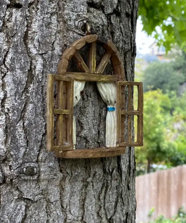 diy tree stump fairy house window